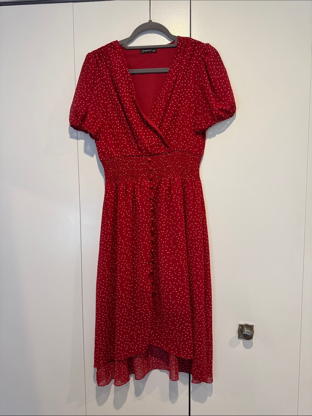 Red Polka Dot High-Low Wrap Dress